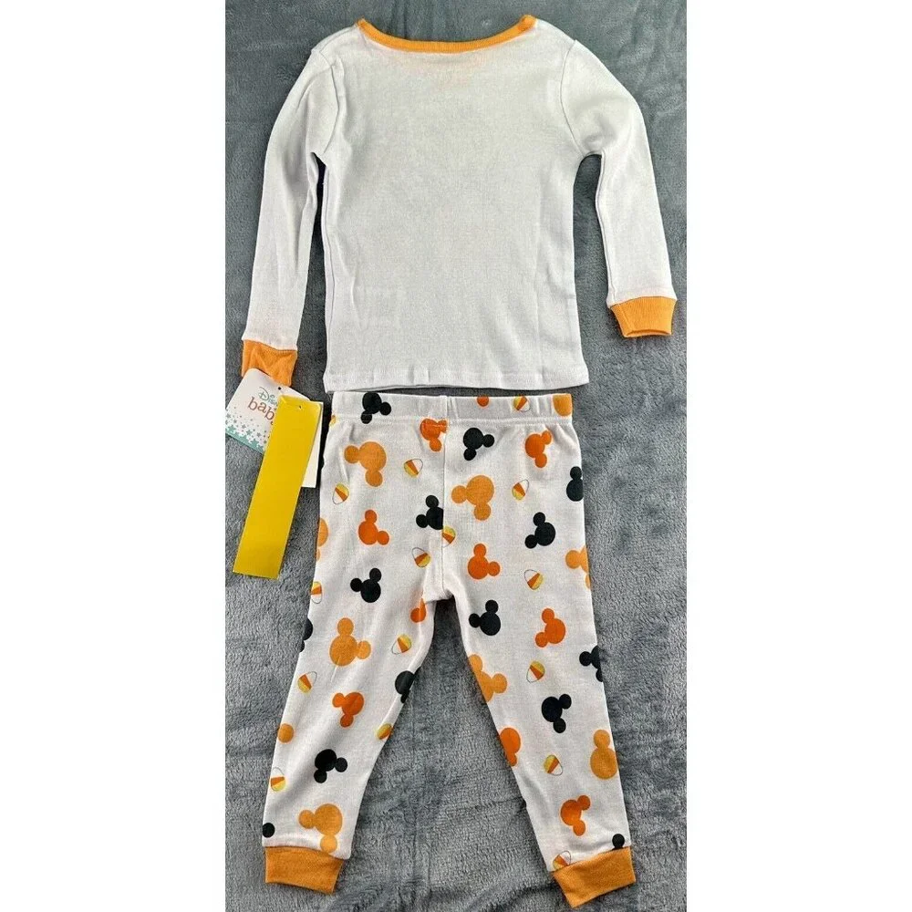 DISNEY Mickey Mouse 2‎ Pc Pajama Set Girl's Sz 18 mos. Orange Spookie Cotton NWT